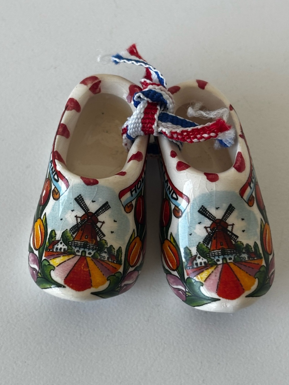 Vintage Holland Souvenir Ceramic Mini Clogs Delft Blue 2" Long
